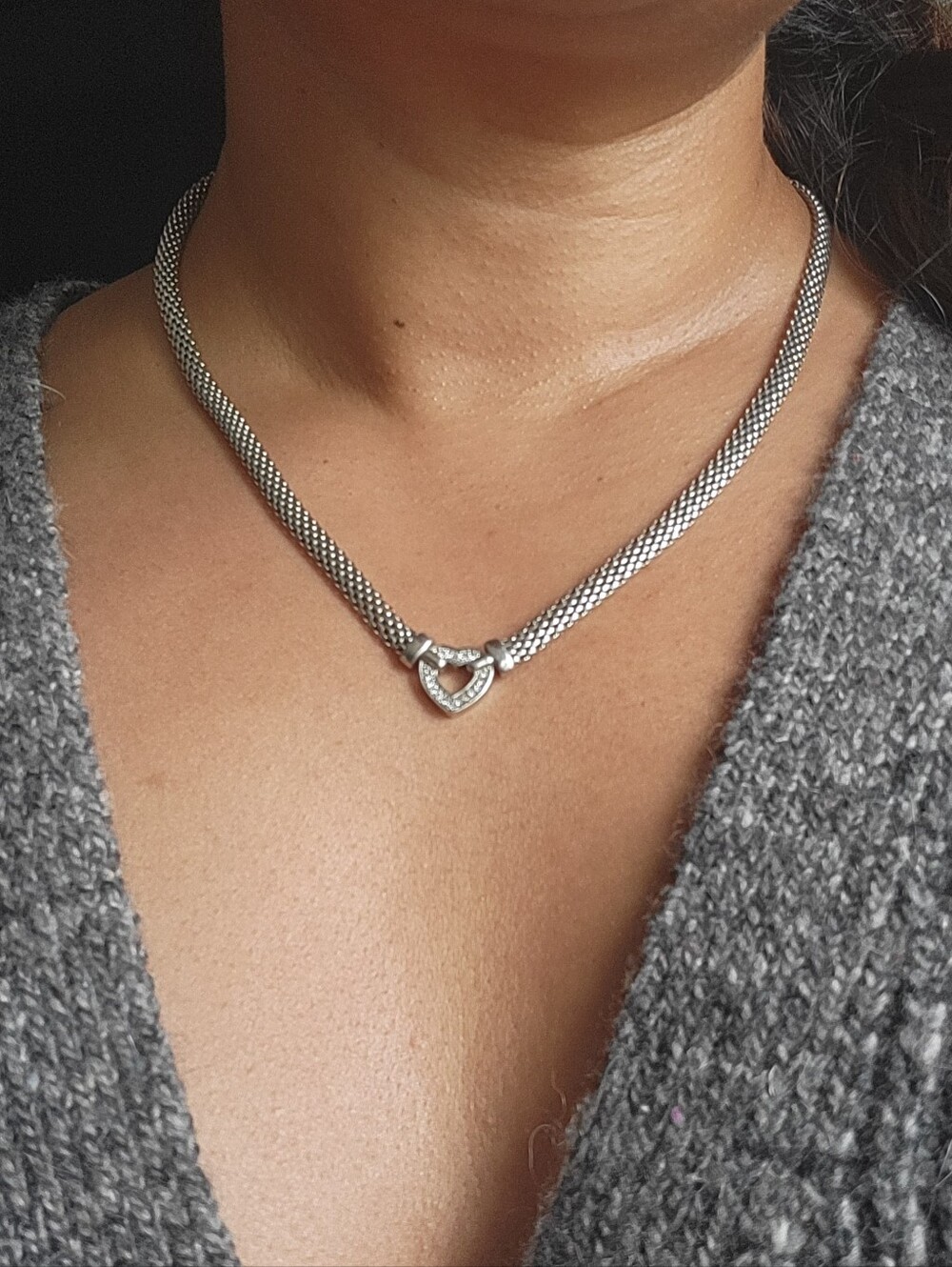 Natural Diamond Heart Necklace With Sterling Silver Chain, 18.5", IGL Certified